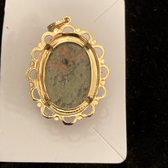 Handcrafted Large Oval Green Jasper Pendant - Picture 2 of 4